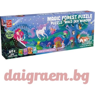 Hape Неонов дървен пъзел hape e1633 - 200 части - Магическа гора (h1633)