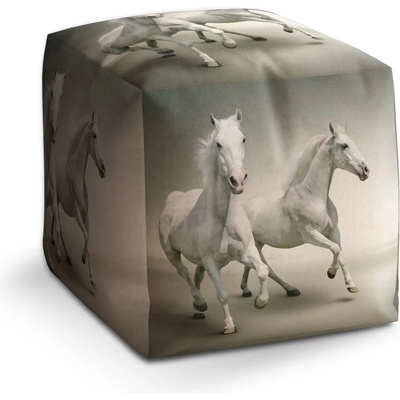 Sablio Taburet Cube Dva bílí koně: 40x40x40 cm