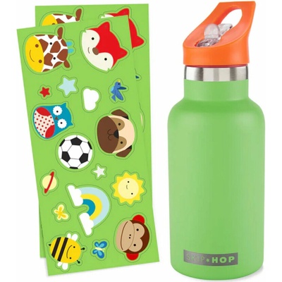Skip Hop Fľaša s nálepkami so slamkovým náustkom nerezová zelená 380 ml