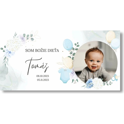 Personal Banner na krstiny s fotkou - Balóny Rozmer banner: 130 x 65 cm