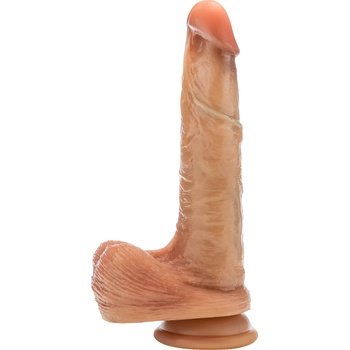 Blush Novelties Renaissance Davinci 8 Inch Sliding Foreskin Dildo with Squeezable Balls Tan