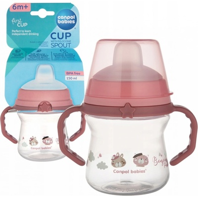 Canpol 56/612 hrnek FirstCup se silikonovým náustkem 150ml Bonjour růžový