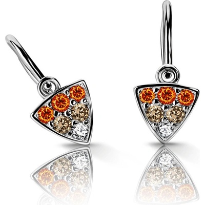 Danfil dětské náušnice C2207 z bílého zlata s oranžovými, peridot green a bílými kamínky, zapínání brizura