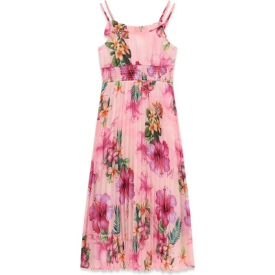 Guess Нежна свободна рокля плисе за момиче с цветя Guess