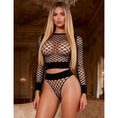 SuperLove Yolo Long Sleeve Fishnet Set 3534 Black L-XXL