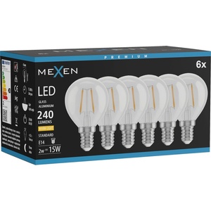 Mexen Vintis 6x LED филамент крушка E14, G45, 2W, Топла - 2700K, 240 lm, прозрачна (L156-E14-0227-00x06)
