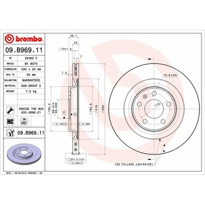 BREMBO brzdový kotúč 09.B969.11, súprava 2 ks