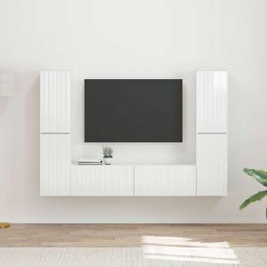 vidaXL Комплект ТВ шкаф 6 бр. Бял гланц Инженерна дървесина (3409109)