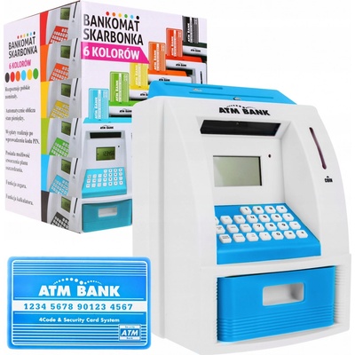 Interaktivní prasátko Ramiz modré plastové s bankomatovou kartou 22 cm