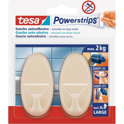 tesa Samolepicí háčky Powerstrips L velké oválné, béžová, 2 ks