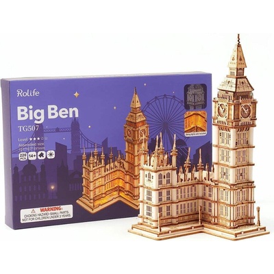 Robotime Rolife Svítící 3D dřevěné puzzle Big Ben 220 ks – Sleviste.cz