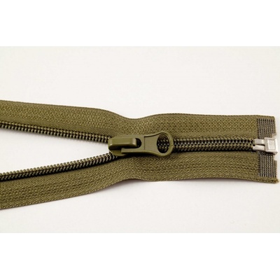 Deliteľné plastové špirálové bundovej zipsy rôzne farby - dĺžka 30 cm - 90 cm 60 cm khaki