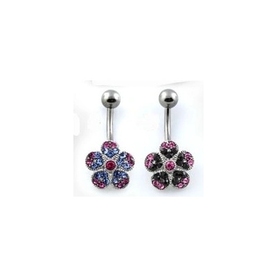 Marre piercing do pupíku kytička s krystalky AMCD378