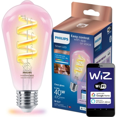 Philips Smart WiFi vlákno čiré ST64 RGB E27 6,3 W Plná barva