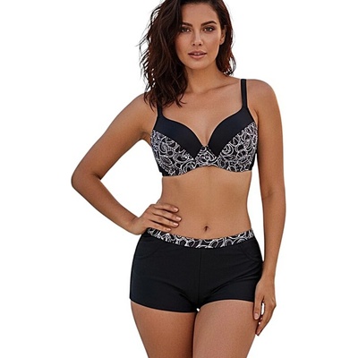 Дамски бански с боксер в черно и бял акцент