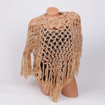 Image 1 of Едро плетено дамско пончо в светлокафяво