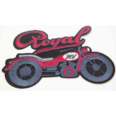 Nažehľovacia záplata - motorka Royal - červená - rozmer 10 cm x 7 cm