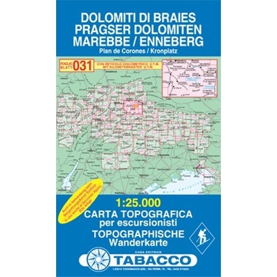 Dolomiti di Braies, Marebbe, Pragser Dolomiten, Enneberg (Tabacco - 031) - turistická mapa | knihynahory.cz