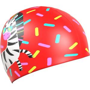 Mad Wave zebra swim cap junior червен