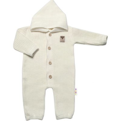 Baby Nellys Pletený overálok s kapucňou a gombíkmi Hand Made ecru