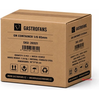 Gastrofans 6x gastronádoba 1/6 GN 65 mm, nerezová, plná