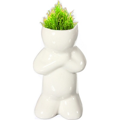 Happy Bonsai LOVE-2 Keramický kvetináč MUŽÍK so živou bonsai trávou 9 x 5 x 5 cm biely