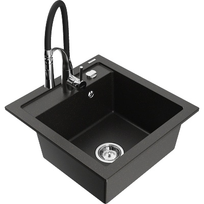 Mexen Vito гранитна мивка с 1 отделение и кухня смесител Aster, черен/златен металик- 6503-75-73450-07 (6503-75-73450-07)