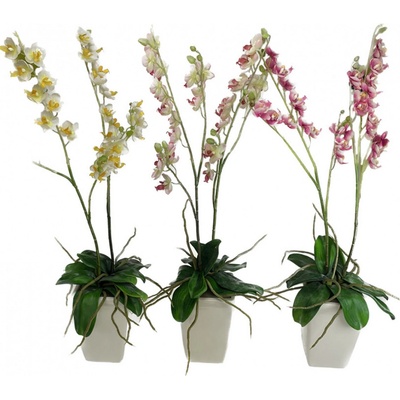 Orchidej v květníku umělá 2 výhony 65cm
