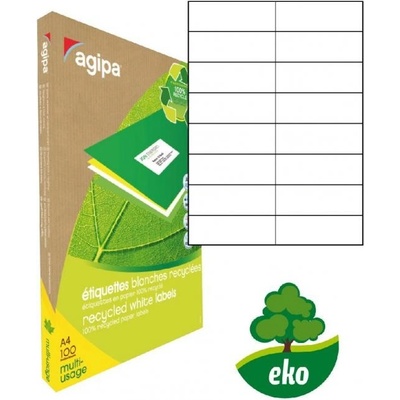 Etikety univerzálne recyklované 105x37mm Agipa A4 100 hárkov