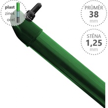 Vzpěra DAMIPLAST® zelená Zn+PVC, průměr 38mm, síla stěny 1,25mm, 2200 mm Délka v mm:: 2200