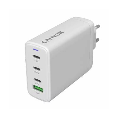 Зарядно устройство Canyon OnCharge 140ACC, от контакт към 3x USB C(ж), 1x USB A(ж), 28V/5A, бяло, 150W (CNS-CUW140ACC)