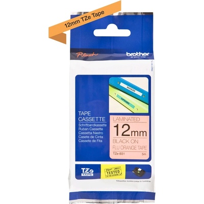 BROTHER TZE-B31 čierna na fluorescentnej oranžovej 12 mm 5 m dĺžka