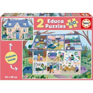 Educa Пъзел, Educa, Отвътре/Отвън, Къща, 2 х 100 части