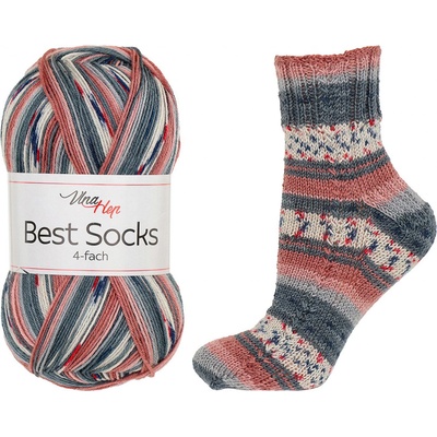 Vlna-Hep Pletací / háčkovací příze BEST SOCKS 4-fach 7382 šedo-rezavá vzorovaná, ponožková, 100g/420m
