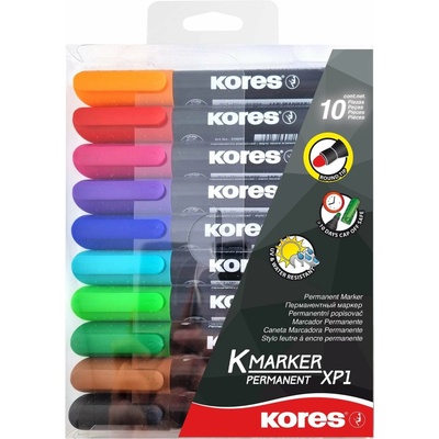 Kores K-MARKER Permanentný popisovač, okrúhly hrot 3 mm, mix 10 farieb