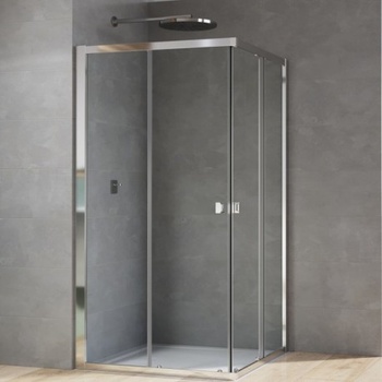 SANSWISS Arelia sprchový kút 80 x 80 x 190cm, rohový vstup, posuvné dvere, strieborná leštená číre sklo s AquaPerle D20SE208040