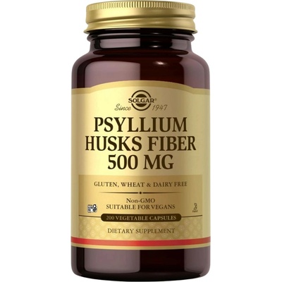 Solgar Psyllium Husks Fiber, Vláknina z jitrocele, 500 mg, 200 rostlinných kapslí