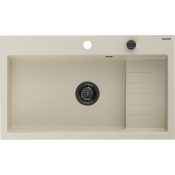 Mexen Omar гранитна мивка 1-камерна 800 x 480 мм, бежова, черен сифон - 6520801005-69-B (6520801005-69-B)