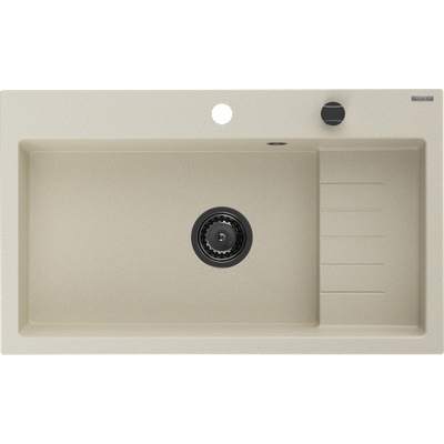 Mexen Omar гранитна мивка 1-камерна 800 x 480 мм, бежова, черен сифон - 6520801005-69-B (6520801005-69-B)