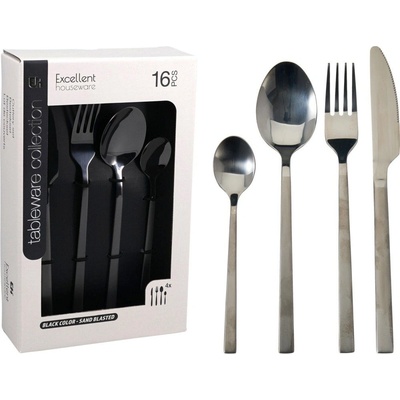 Excellent Houseware Sada černých příborů 16 ks
