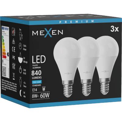 Mexen Nova 3x LED крушка E14, G45, 8W, Студена - 6500K, 840 lm - L101-E14-0865-01x03 (L101-E14-0865-01x03)