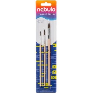 Nebulo Комплект четки, № 4-6-10, кръгли, от естествено дърво, nebulo (hek-n-3)