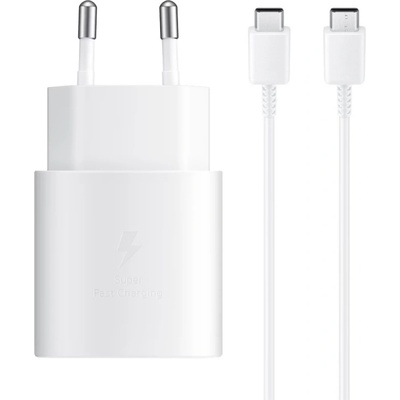 Samsung Зарядно SAMSUNG EP-TA800EWE 25W, с кабел EP-DA905BWE USB-C към USB-C, Бял, bulk (EP-TA800EWE EP-DA905BWE)