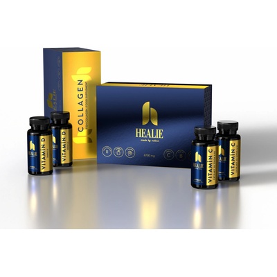 Healie Set 2×Healie Premium Collagen s keratínom + 2×vitamín C + 2×vitamín D 218g 2 x 30 ks vrecúšok po 6700mg