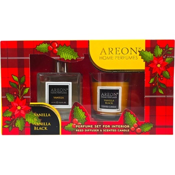 Areon комплект, Парфюм с Клечки 150мл, Ароматна свещ 120гр, Vanilla Black