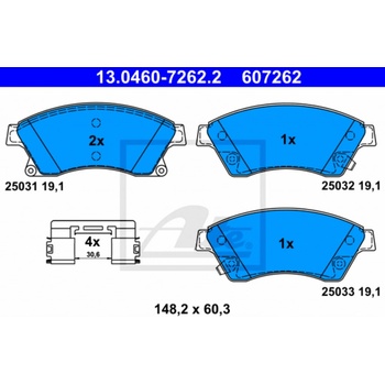 Sada brzdových platničiek, vždy 4 kusy v sade ATE 13.0460-7262.2 (13046072622)