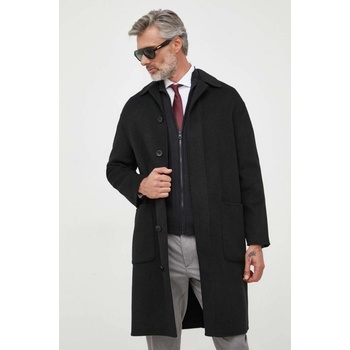 Calvin Klein vlnený kabát čierna prechodný oversize