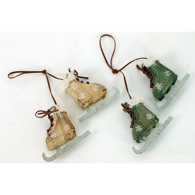 Autronic Závěsná vánoční dřevěná dekorace brusle s umělým plyšem KLA349 – Zboží Dáma