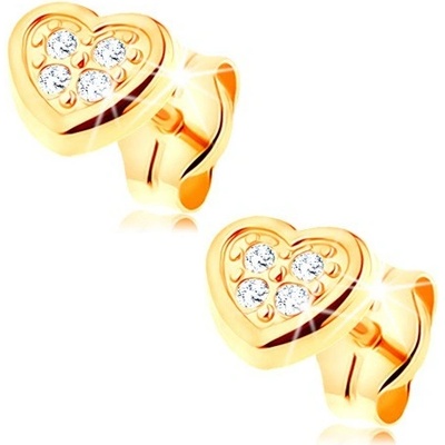 Šperky eshop ve žlutém zlatě pravidelné srdíčko zdobené čirými zirkonky GG146.01