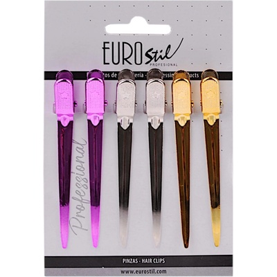Kovová spona do vlasů Eurostil Professional - 9 cm, barevná - 6 ks (07614)